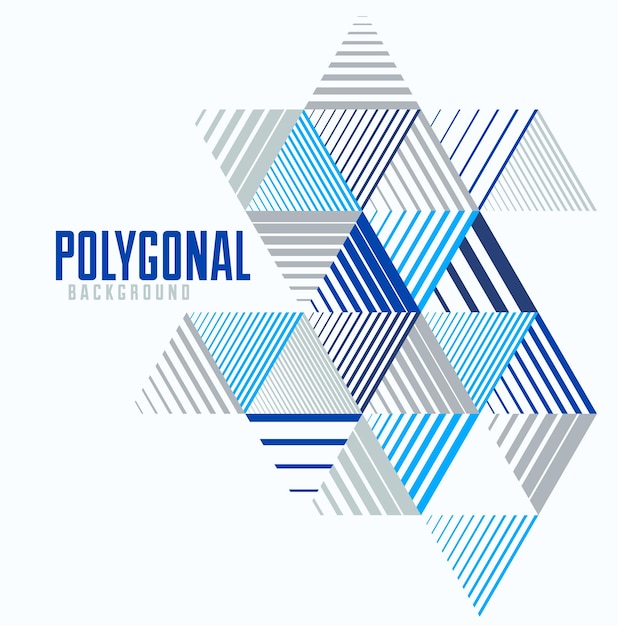 Fondo poligonal abstracto con triángulos rayados y diseño de vectores de cubos 3D. Plantilla para diferentes publicidades o portadas o pancartas. Elemento gráfico de estilo retro.