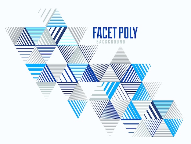 Fondo poligonal abstracto con triángulos rayados y diseño de vectores de cubos 3D. Plantilla para diferentes publicidades o portadas o pancartas. Elemento gráfico de estilo retro.
