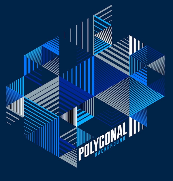 Fondo poligonal abstracto con triángulos a rayas y diseños vectoriales de cubos 3D plantilla para diferentes anuncios o portadas o pancartas elemento gráfico de estilo retro