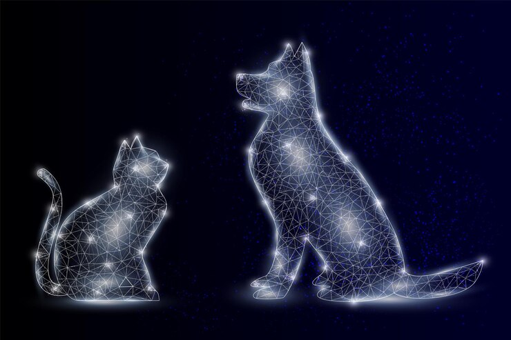 Vector fondo poligonal geométrico de vector de gato y perro