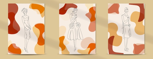 Fondo de portada de arte de línea de mujer de moda retro abstracto mediados de siglo
