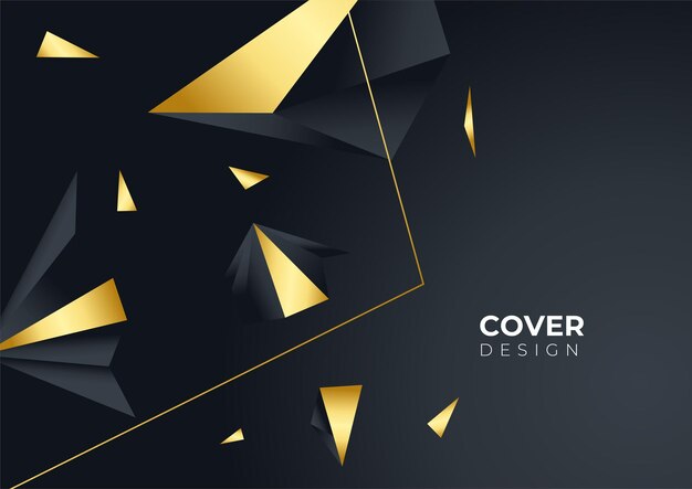 Fondo de portada de negocios de lujo, decoración abstracta, patrón dorado, gradientes de semitonos, ilustración vectorial 3d. Plantilla de portada de oro negro, formas geométricas, banner minimalista moderno