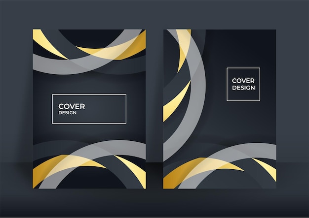 Fondo de portada de negocios de lujo, decoración abstracta, patrón dorado, gradientes de semitonos, ilustración vectorial 3d. Plantilla de portada de oro negro, formas geométricas, banner minimalista moderno