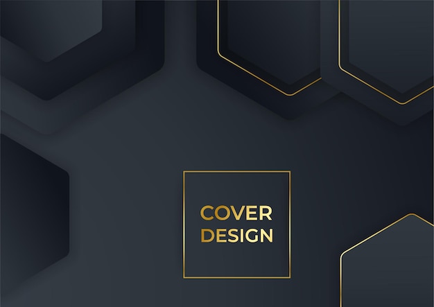 Fondo de portada de negocios de lujo, decoración abstracta, patrón dorado, gradientes de semitonos, ilustración vectorial 3d. Plantilla de portada de oro negro, formas geométricas, banner minimalista moderno