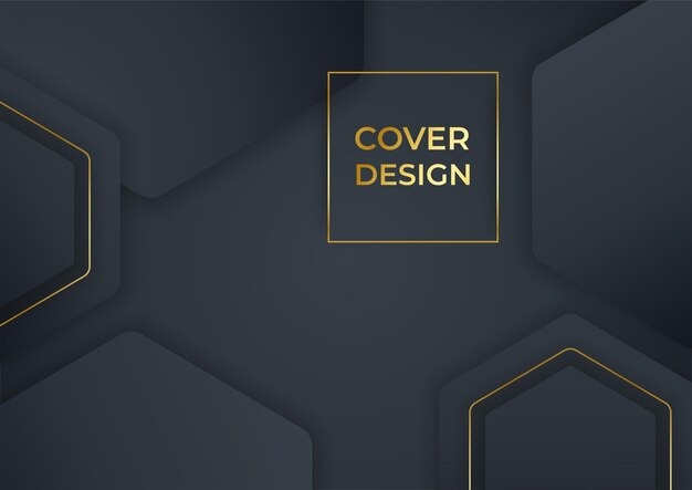 Fondo de portada de negocios de lujo, decoración abstracta, patrón dorado, gradientes de semitonos, ilustración vectorial 3d. Plantilla de portada de oro negro, formas geométricas, banner minimalista moderno