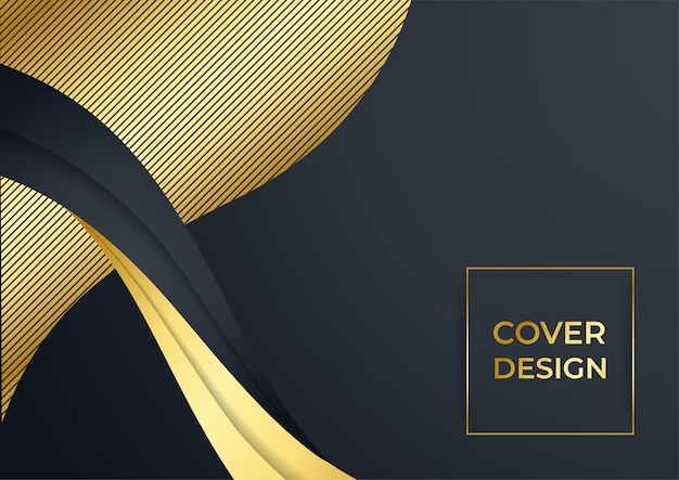 Fondo de portada de negocios de lujo, decoración abstracta, patrón dorado, gradientes de semitonos, ilustración vectorial 3d. Plantilla de portada de oro negro, formas geométricas, banner minimalista moderno