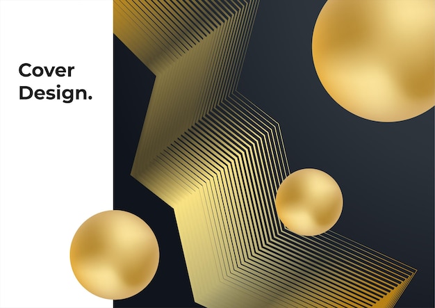 Fondo de portada de negocios de lujo, decoración abstracta, patrón dorado, gradientes de semitonos, ilustración vectorial 3d. Plantilla de portada de oro negro, formas geométricas, banner minimalista moderno