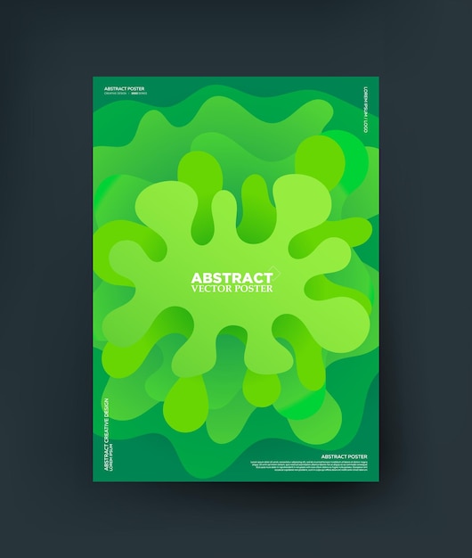 Fondo de póster vectorial abstracto verde brillante con formas de papel de corte suave y colores de gradiente