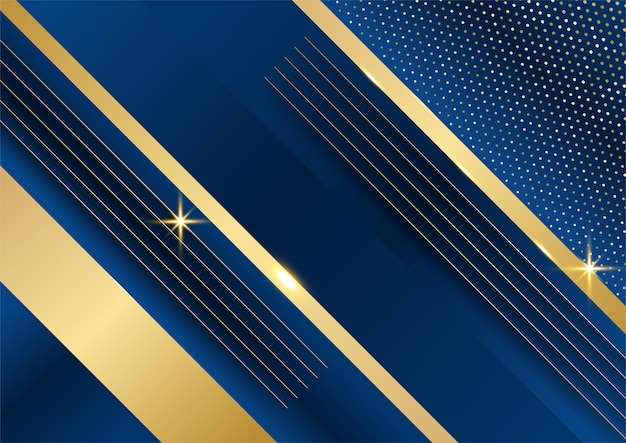 Vector fondo premium de lujo azul oscuro de plantilla abstracta con patrón de triángulos de lujo y líneas de iluminación doradas.