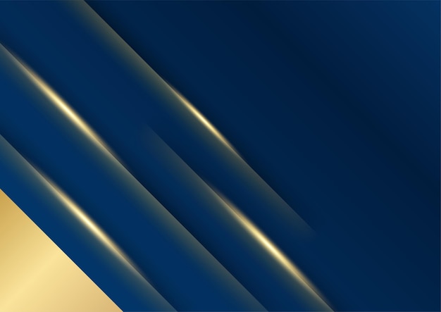 Fondo de presentación de negocios abstracto azul y oro. Patrón abstracto de lujo azul oscuro con fondo dorado. Textura de semitono de coloridos brillos dorados con elementos dorados realistas brillantes.