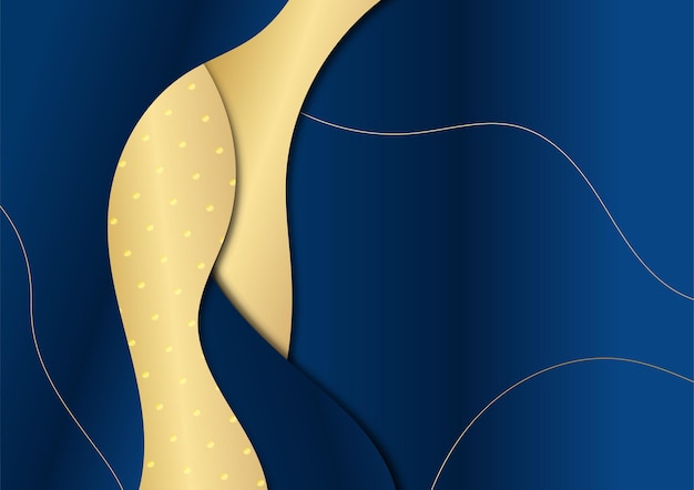Fondo de presentación de negocios abstracto azul y oro. Patrón abstracto de lujo azul oscuro con fondo dorado. Textura de semitono de coloridos brillos dorados con elementos dorados realistas brillantes.