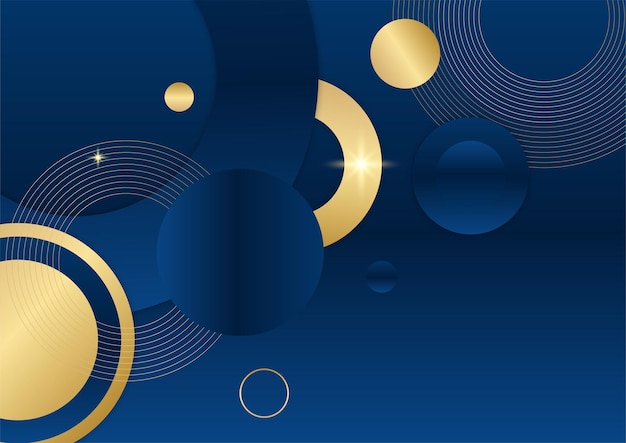 Fondo de presentación de negocios abstracto azul y oro. Patrón abstracto de lujo azul oscuro con fondo dorado. Textura de semitono de coloridos brillos dorados con elementos dorados realistas brillantes.