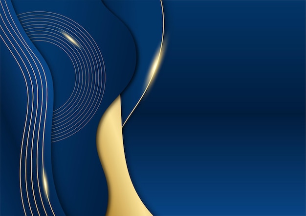 Fondo de presentación de negocios abstracto azul y oro. Patrón abstracto de lujo azul oscuro con fondo dorado. Textura de semitono de coloridos brillos dorados con elementos dorados realistas brillantes.
