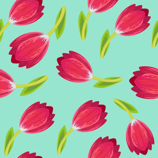 Fondo de primavera sin costuras con tulipanes rosas sobre un fondo azul Textura sin fin