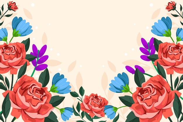 Vector fondo de primavera de diseño plano con flores