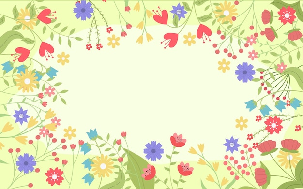 Vector fondo de primavera con flores y plantas