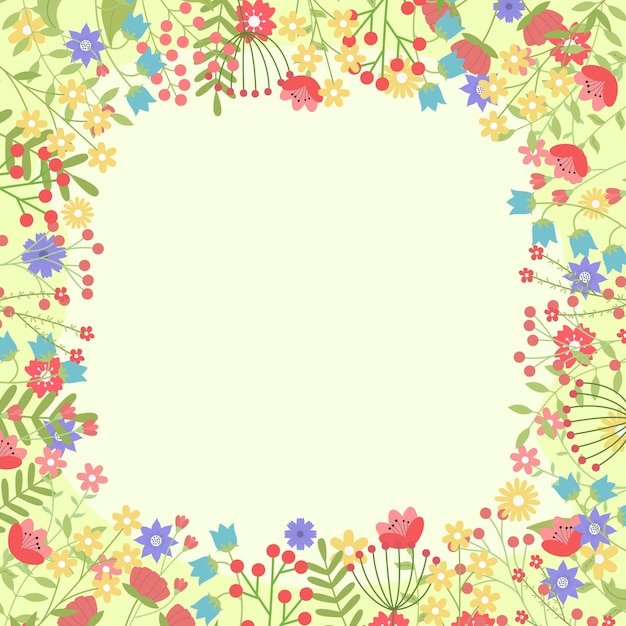 Vector fondo de primavera con flores y plantas