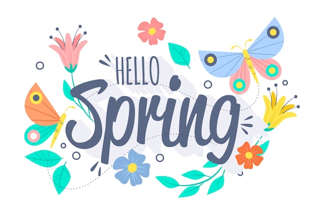 Fondo de primavera con mariposas y pájaros