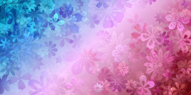 Fondo de primavera de varias flores en colores azul y rojo
