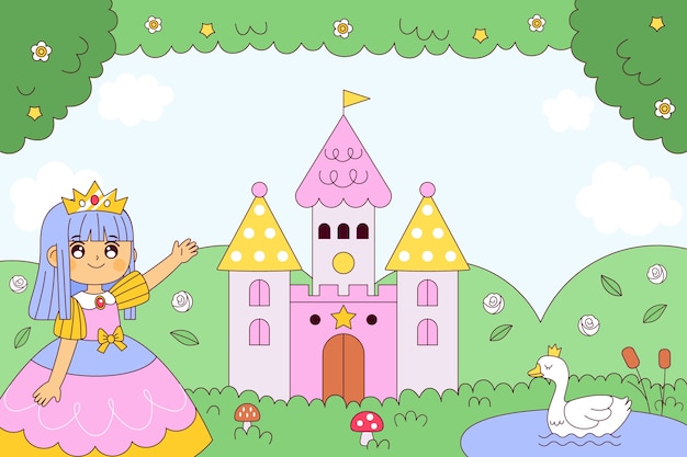 Fondo de princesa dibujada a mano