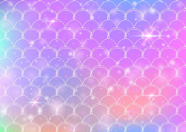 Fondo de princesa sirena con patrón de escamas de arco iris kawaii