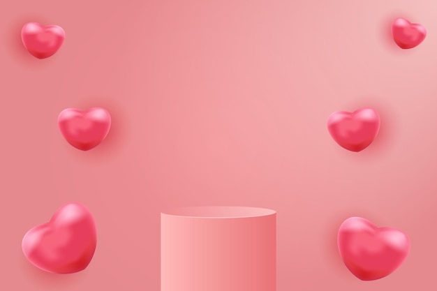 Fondo de producto de podio de pantalla 3D con corazones 3d