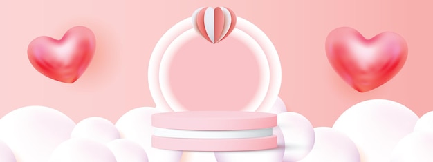 fondo de producto rojo podio 3d para valentinepink y corazón amor romance concepto diseño vector enfermo