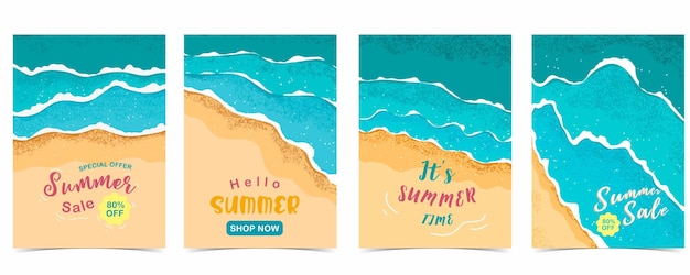 fondo de promoción de verano con playa y mar para diseño vertical a4
