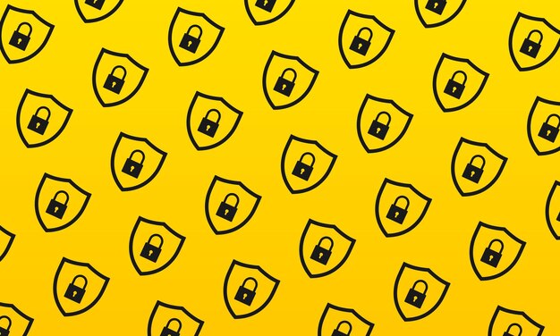 Fondo de protección de datos de seguridad Símbolos de escudo y candado sobre fondo amarillo Vector EPS 10