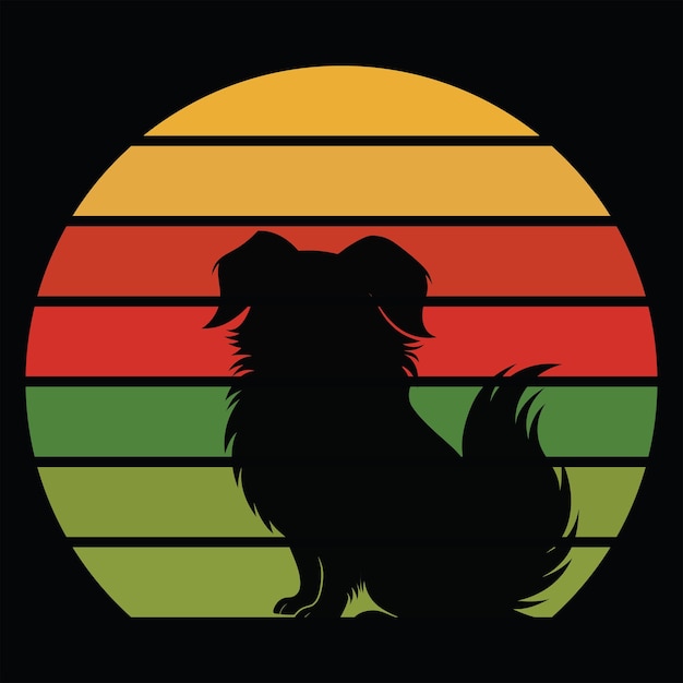 Fondo de puesta de sol vintage con vector de silueta de perro japonés