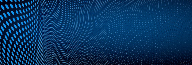 Fondo punteado azul oscuro abstracto vectorial con perspectiva dimensional, tema tecnológico y científico, gran flujo de datos, diseño geométrico en 3D.
