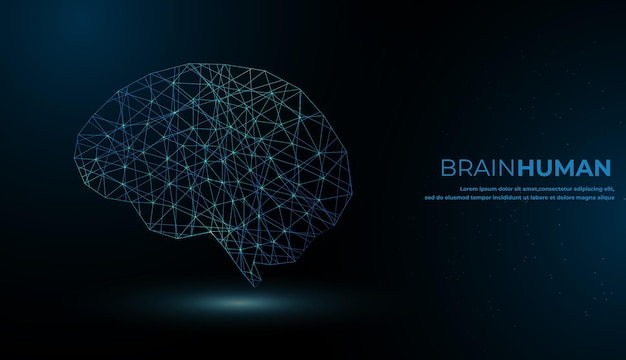 Fondo de punto y línea de alambre digital gráfico humano cerebro