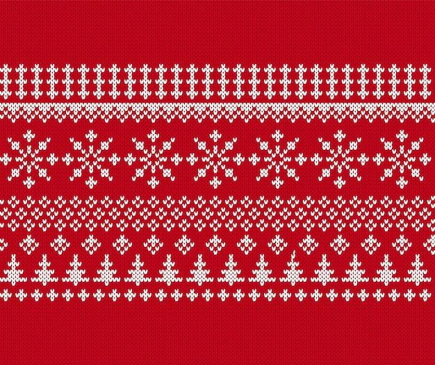 Fondo de punto de Navidad con árboles y copos de nieve Patrón sin costuras de vacaciones Impresión de suéter de punto