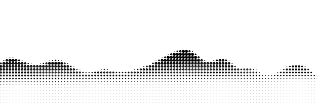 Fondo de puntos vectoriales de media tonalidad en escala de gris con un efecto de punto desvanecido que se asemeja a una montaña abstracta