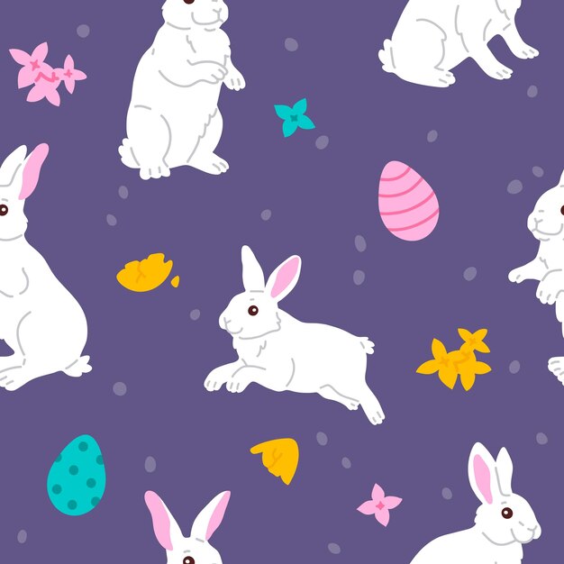 un fondo púrpura con conejo y huevos y un fondo pórpura