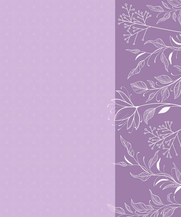 Fondo púrpura decorativo con flores dibujadas a mano ramas con hojas para invitación de tarjeta