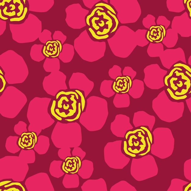 un fondo púrpura con flores amarillas y rojas