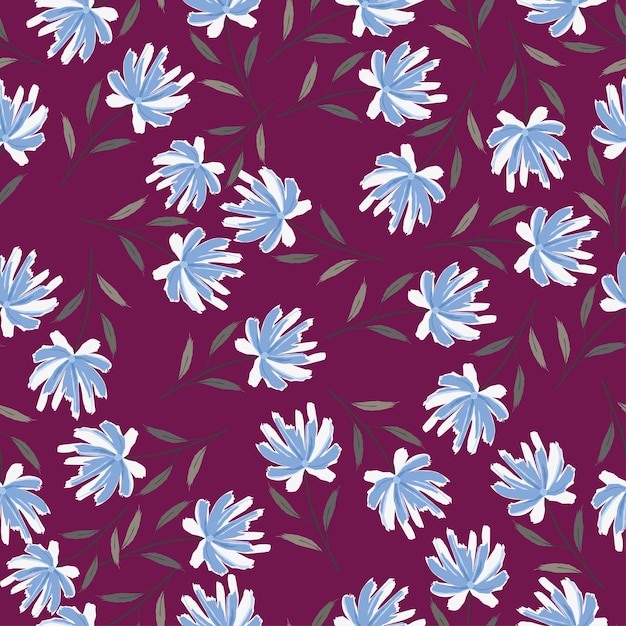 un fondo púrpura con flores y hojas azules