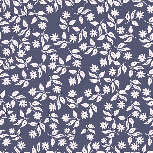 un fondo púrpura con flores y hojas blancas