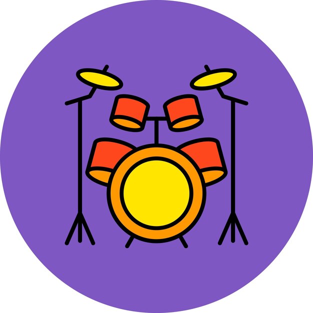 un fondo púrpura con un fondo pórpura con un conjunto de tambores amarillos