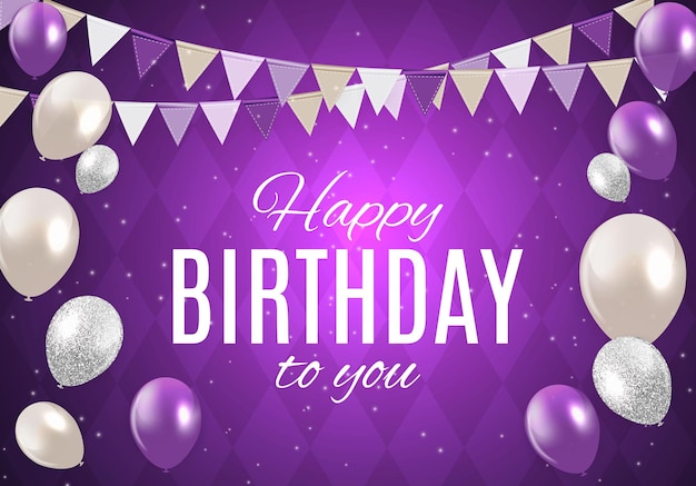 un fondo púrpura con globos y un fondo pórpura con las palabras feliz cumpleaños