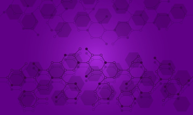 Fondo púrpura hexagonal con diagrama de flujo de proceso