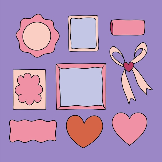 un fondo púrpura con una imagen de un corazón y una imagen de Un corazón rosa y blanco