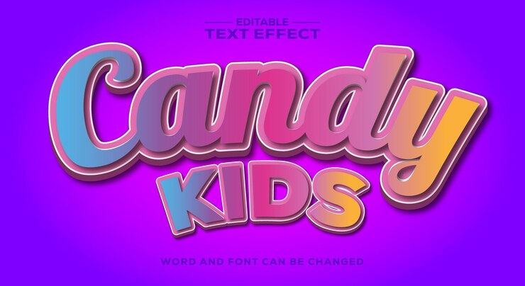 Vector un fondo púrpura con la palabra perfumes en él candy kids efecto de texto 3d