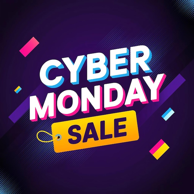 un fondo púrpura con una pancarta que dice venta de Cyber Monday