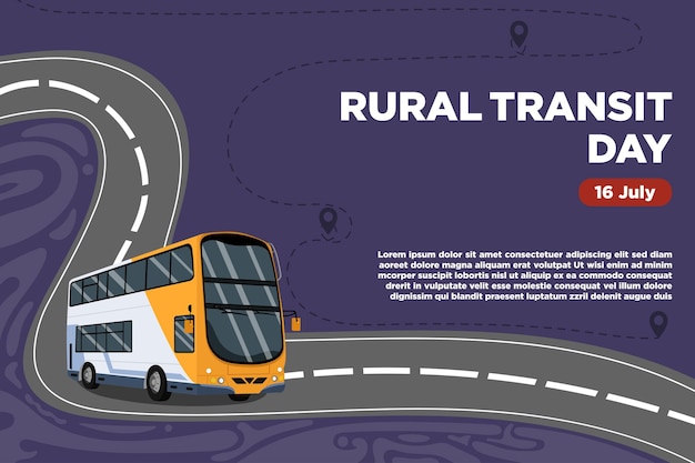 Fondo púrpura simple Día de tránsito rural con la sensación de un viaje en autobús urbano Ilustración vectorial
