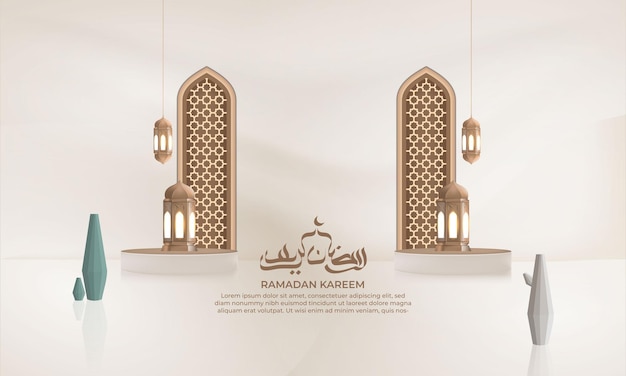 fondo de ramadán con decoración arquitectónica islámica y linterna, para saludar, pancarta