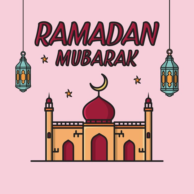 Fondo de ramadán de diseño caricaturesco con mezquita