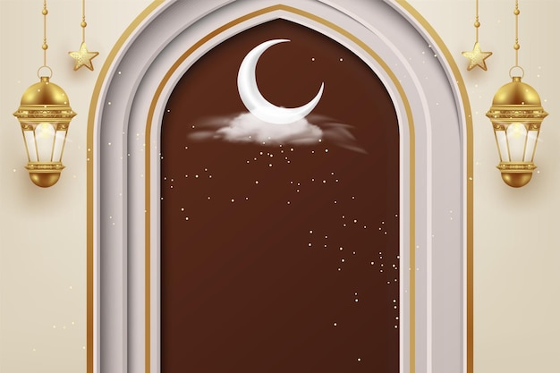 Vector fondo de ramadan kareem 3d con linterna de lámpara dorada