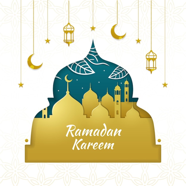 Vector fondo de ramadan kareem en estilo de corte de papel